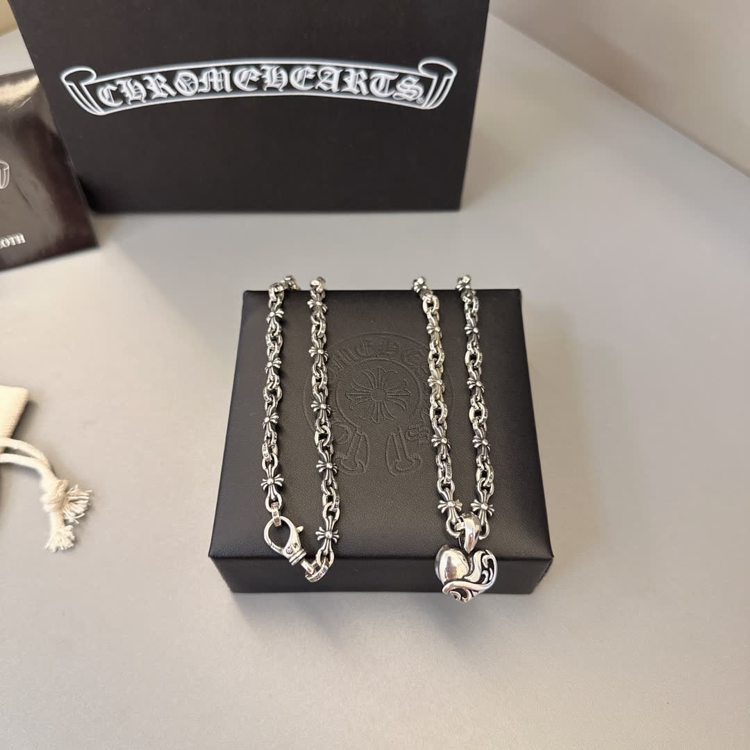Chrome Hearts Silver Heart Pendant Necklace